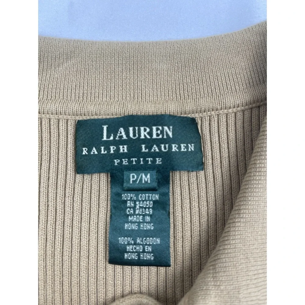 LAUREN RALPH LAUREN PETITE P/M RIB KNIT SLEEVELESS LACE UP SWEETER BEIGE COTTON